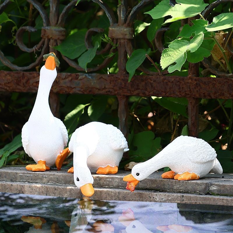 假山鱼池边装饰戏水鸭子摆件户外庭院流J水池水景鱼缸造景雕塑景