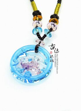 古法琉璃坊复古梅花吊坠古风项链配女生汉服月满梅香蓝色琉璃平安