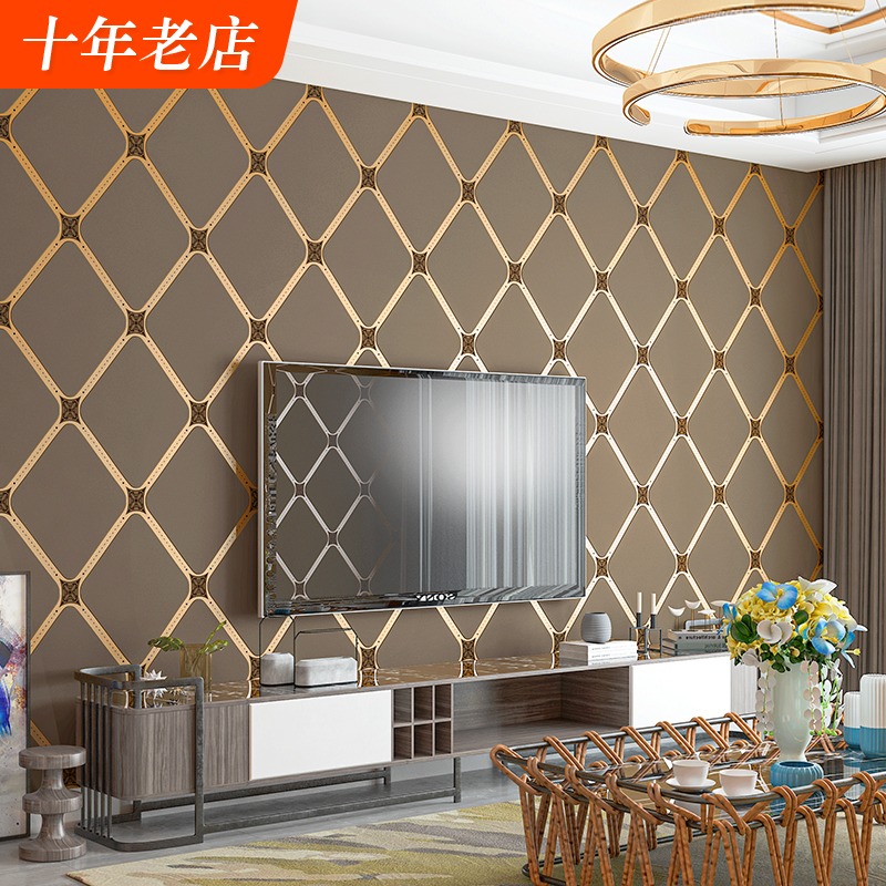 鹿皮绒墙纸卧室客厅菱形大气现代B简约欧式奢华电视背景影视墙壁