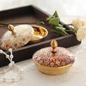 印度进口全黄铜珐琅彩绘首饰品盒复古香炉东南亚中式 特色摆件 风格