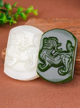 新疆和田碧玉麒麟貔貅皮带扣白玉腰带霸气男款玉腰扣腰饰腰佩单层