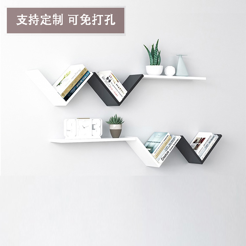 墙上置物架免打孔书架客厅悬壁装饰挂架I卧室创意墙壁电视背景定