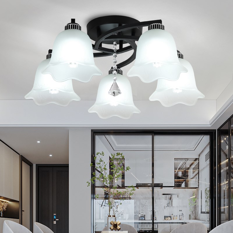 餐厅吊灯三头简约现代家用灯具卧室灯创意玻璃2024U新款北欧饭厅