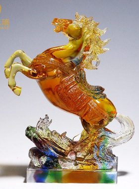 生肖马摆件琉璃工艺品马到成功客厅桌面水晶装饰品送领导创意礼品