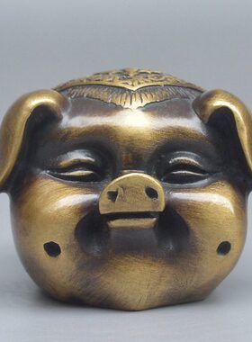 仿古纯铜实心招财生肖猪摆件办公室客厅车载个性创意装饰工艺品