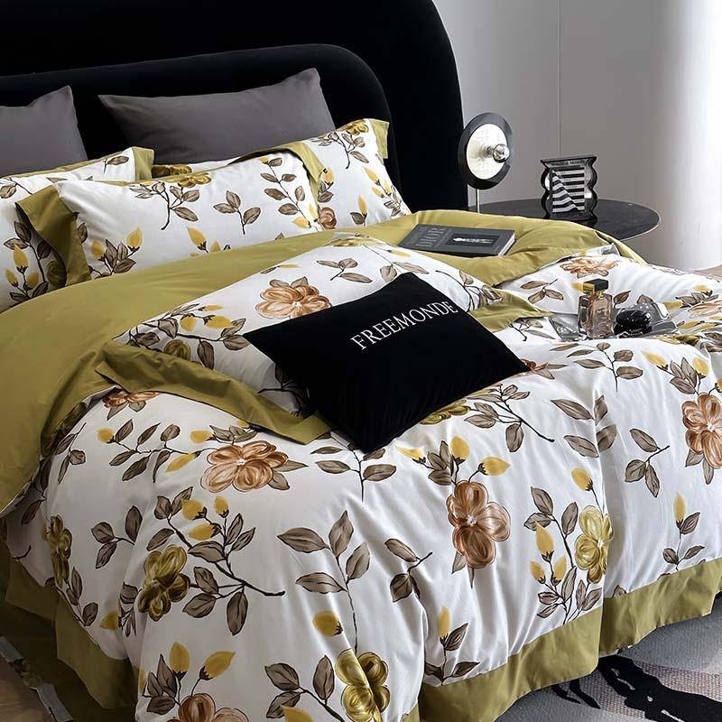 美式纯棉100支印花澳棉磨毛四件套加厚柔软四季被套床单床上用品4