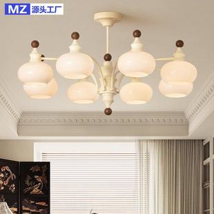 法式 奶油风客厅吊灯vintage中古主灯胡桃木美拉德风大厅竹节吊灯