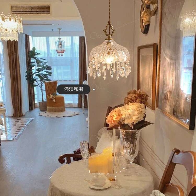 法式水晶小吊灯氛围感复古轻奢全铜卧室床头玄关过道走廊阳台吊灯