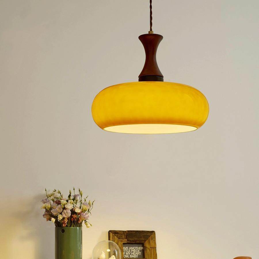 中古胡桃木客厅餐厅卧室实木吊灯复古田园日式奶油风玻璃灯具