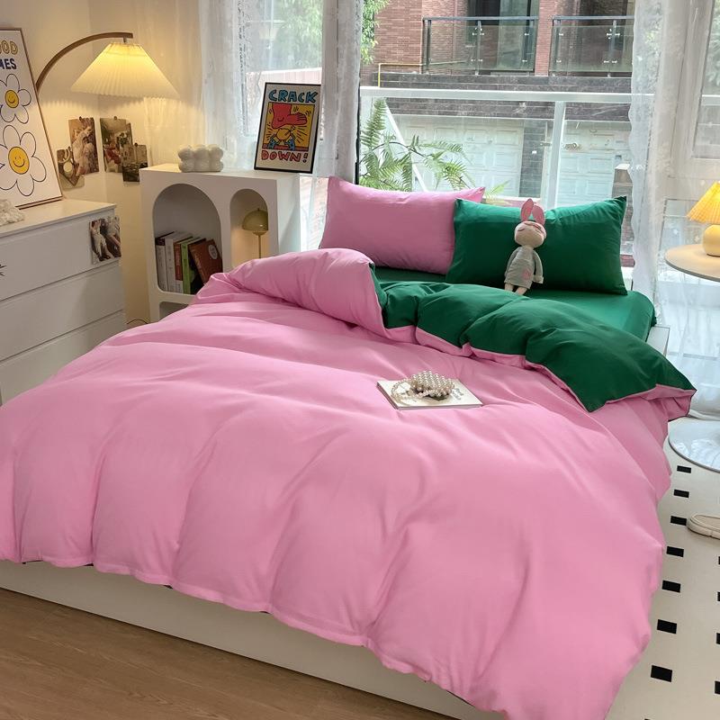 新款北欧风亲肤棉纯色双拼简约四件套单被套床笠三件套产品