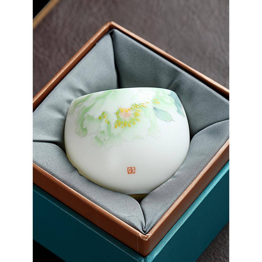 xyt大师级手绘羊脂玉白瓷主人杯陶瓷中式个人专用茶杯单杯女男士