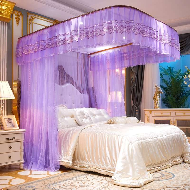 CB@导轨蚊帐宫廷u型轨道三开门家用双人不打墙落地双层2米1.8m