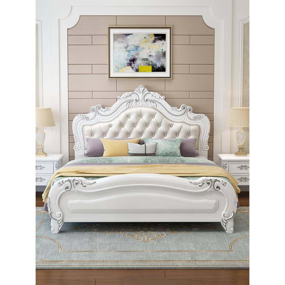 欧式床实木床1.8米双人大床现代简约主卧室婚床1.5米公主床白色床