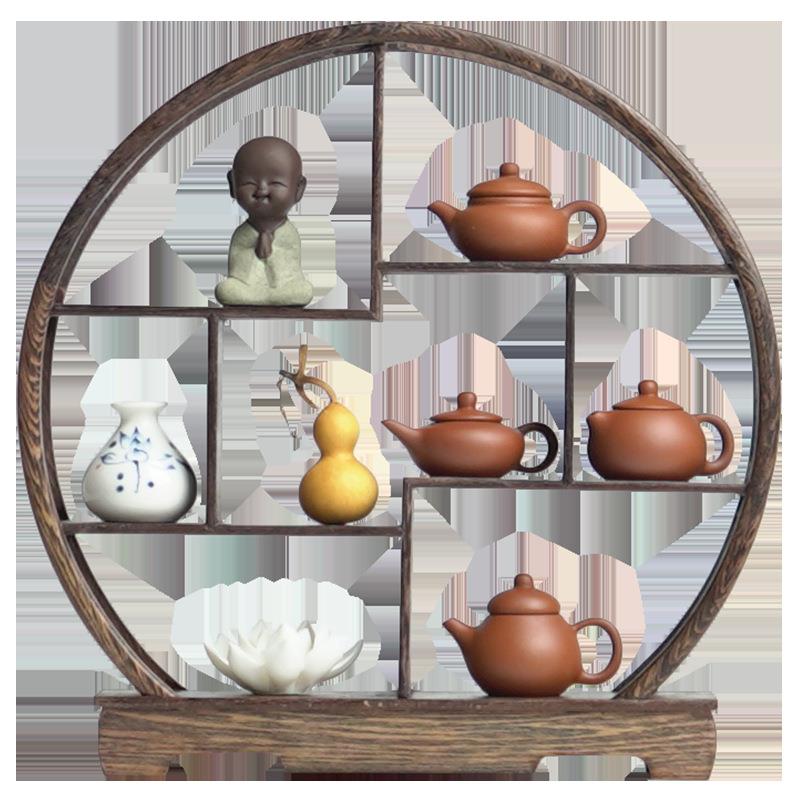 新中式茶台博古架软装饰品家居客厅玄关桌面办公室柜子实木小摆件