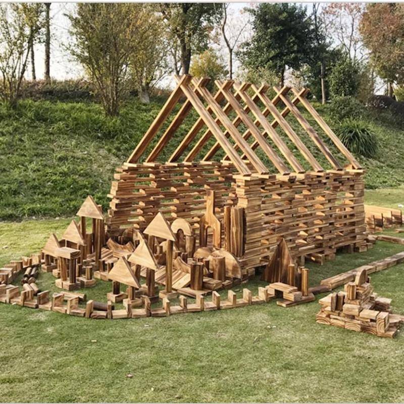 幼儿园大型碳化积木早教户外实木碳烧防腐清水材料建构区拼搭玩具