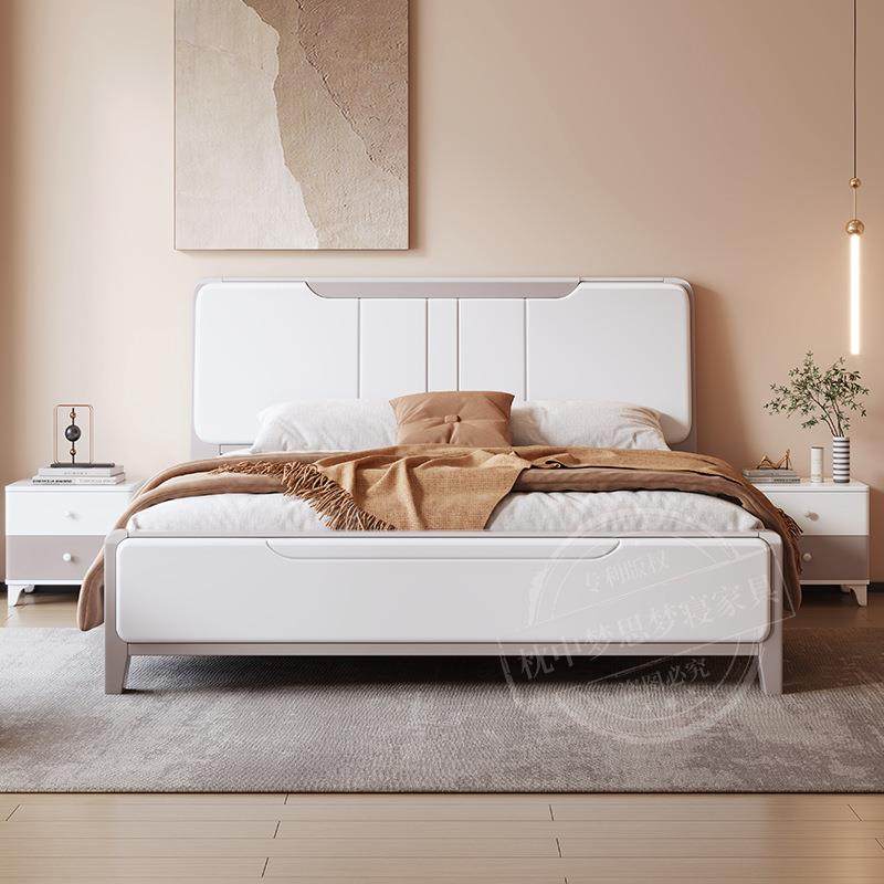 高端家具奶油风实木床简约现代白色北欧1米8双人主卧1米5大床1.8