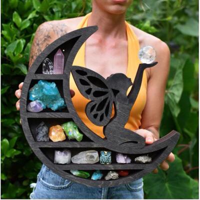 跨境木质水晶展示架Cat in the Moon Crystal Wooden Shelf工艺品