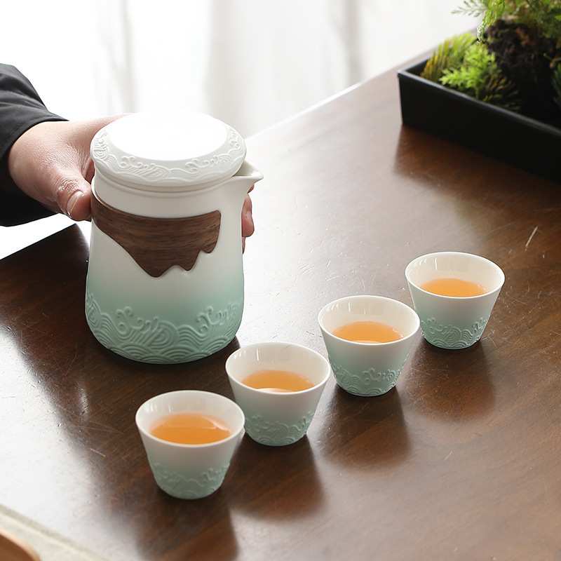 户外便携旅行茶具一壶四杯套装露营茶壶随身陶瓷快客杯个人专用
