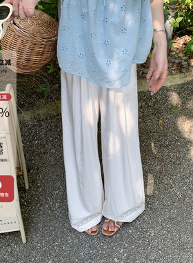 EVNSTYLE“轻氧雕花”蕾丝花边拼接叠穿直筒宽裤休闲长裤女