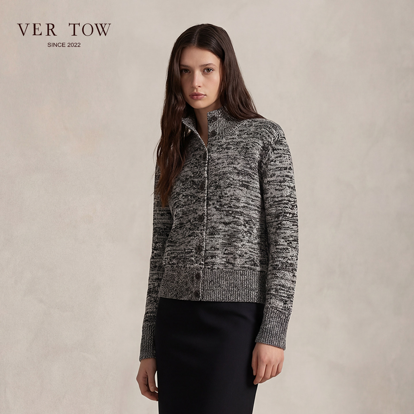VER TOW和慌慌同款】黑白羊绒花纱半高领开衫秋冬羊毛针织衫外套,女装/女士精品,羊绒衫,淘宝优惠券,粉丝福利购,淘宝优惠卷