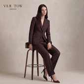 套装 VER TOW深棕色羊毛花纱混色一粒扣复古西装 宇宙星空轻奢职业