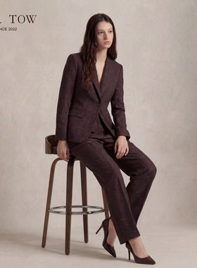 VER TOW深棕色羊毛花纱混色一粒扣复古西装套装 宇宙星空轻奢职业