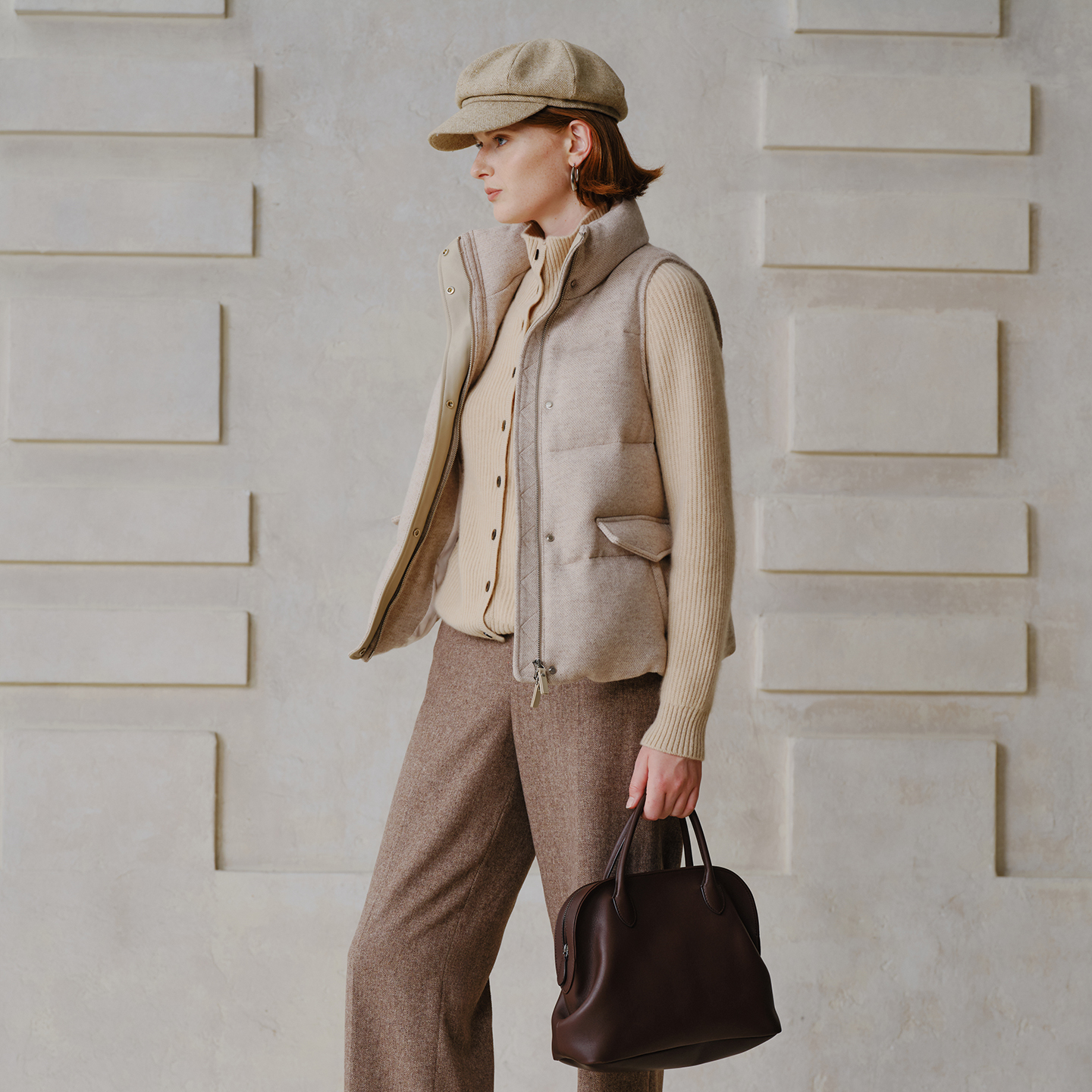 VERTOW100%山羊绒立领针织开衫