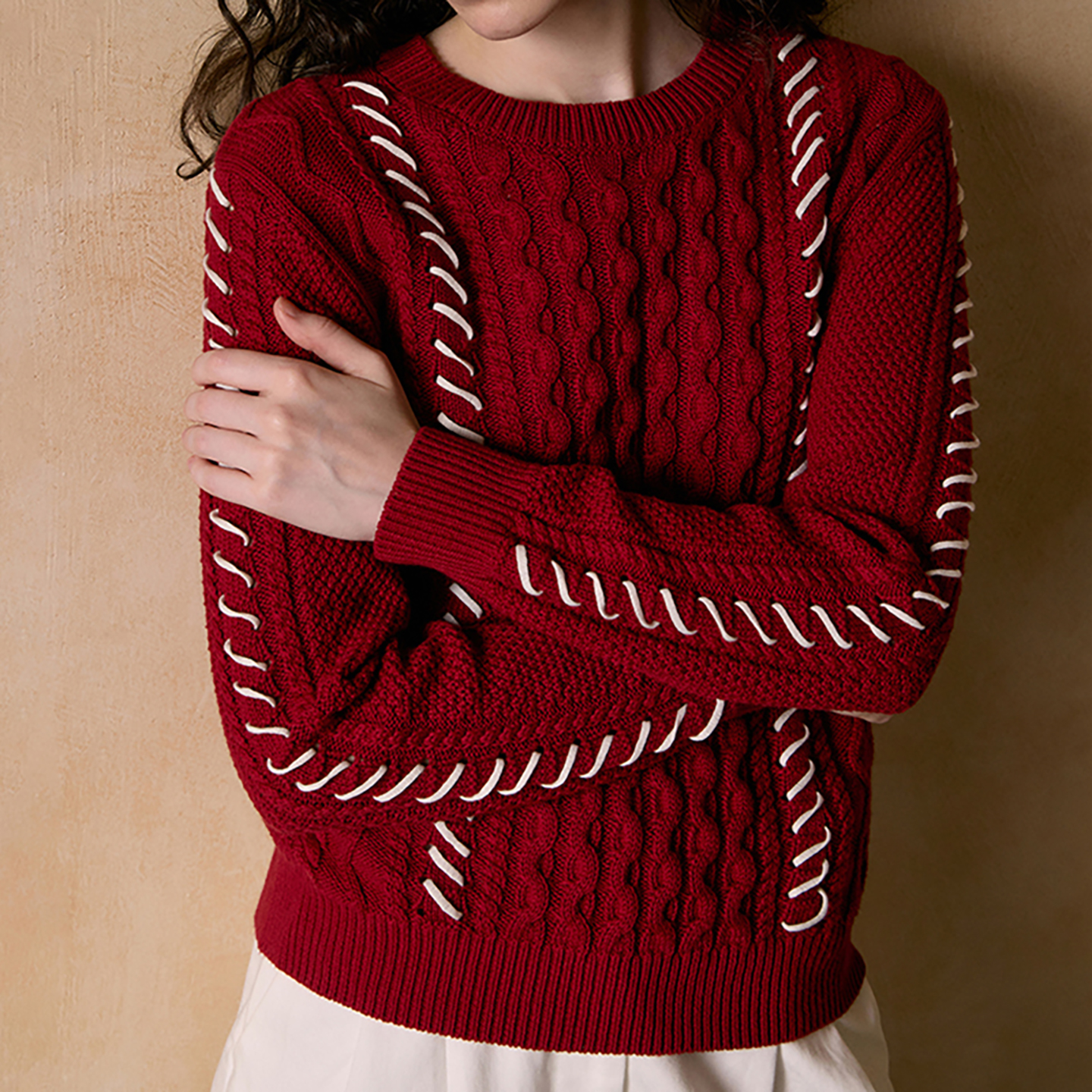 VERTOW秋冬撞色手工针织衫