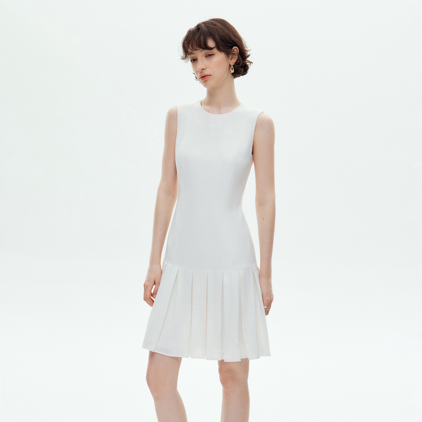 VERTOW高级醋酸无袖百褶连衣裙