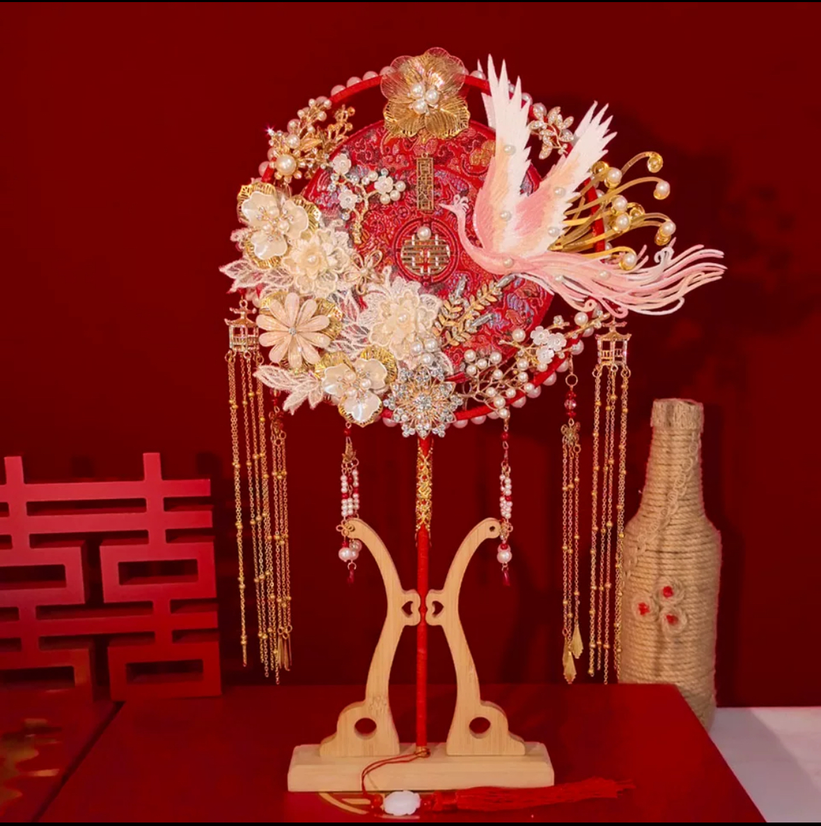 婚礼新娘团扇手工diy材料包成品喜扇双面结婚礼物送新人高档实用