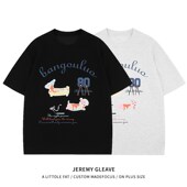 300斤胖mm大码 T恤女宽松显瘦百搭上衣潮 复古卡通印花短袖 女装 美式