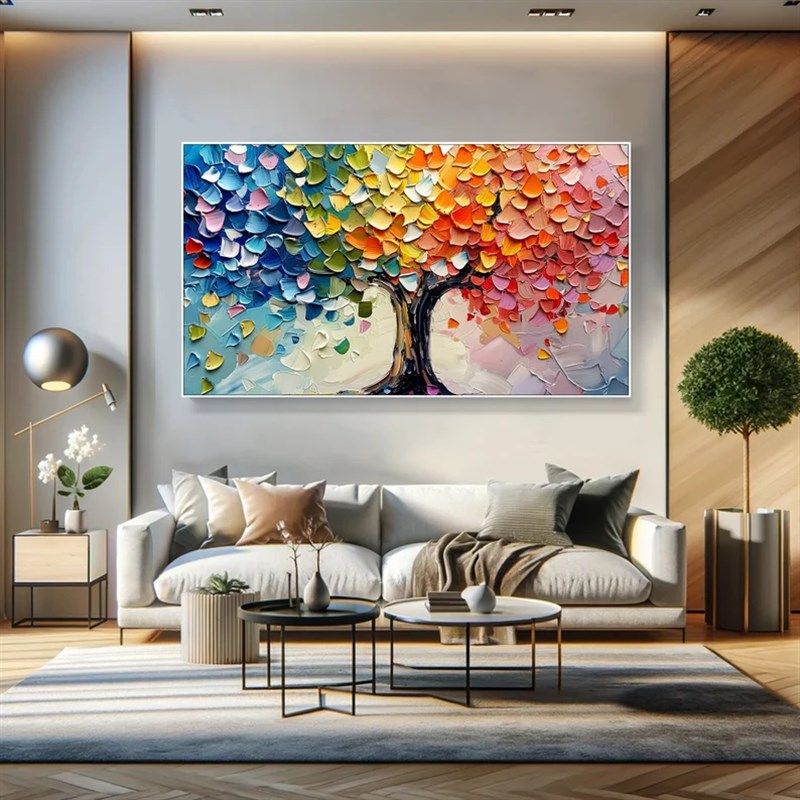 大芬村手绘油画 画抽象发财树厚油肌理现代简约客厅装饰画 画办公