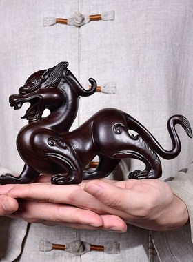 黑檀木雕貔貅摆件一对大号家居办公室摆设实木龙送礼红木工艺礼品