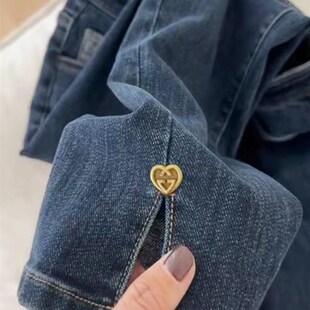 蓝色大码牛仔裤女2023春季新款胖妹妹梨型身材显瘦分叉直筒烟管裤