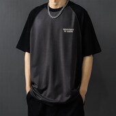 夏季 日系复古2025短袖 T恤男纯棉灰色体恤潮牌百搭上衣撞色宽松