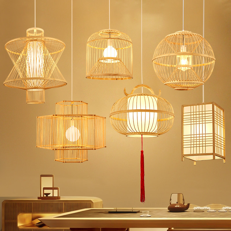 竹编灯笼吊灯复古中式仿古禅意茶室餐厅日式榻榻米客厅火锅店灯具,家装灯饰光源,客厅吊灯,淘宝优惠券,粉丝福利购,淘宝优惠卷
