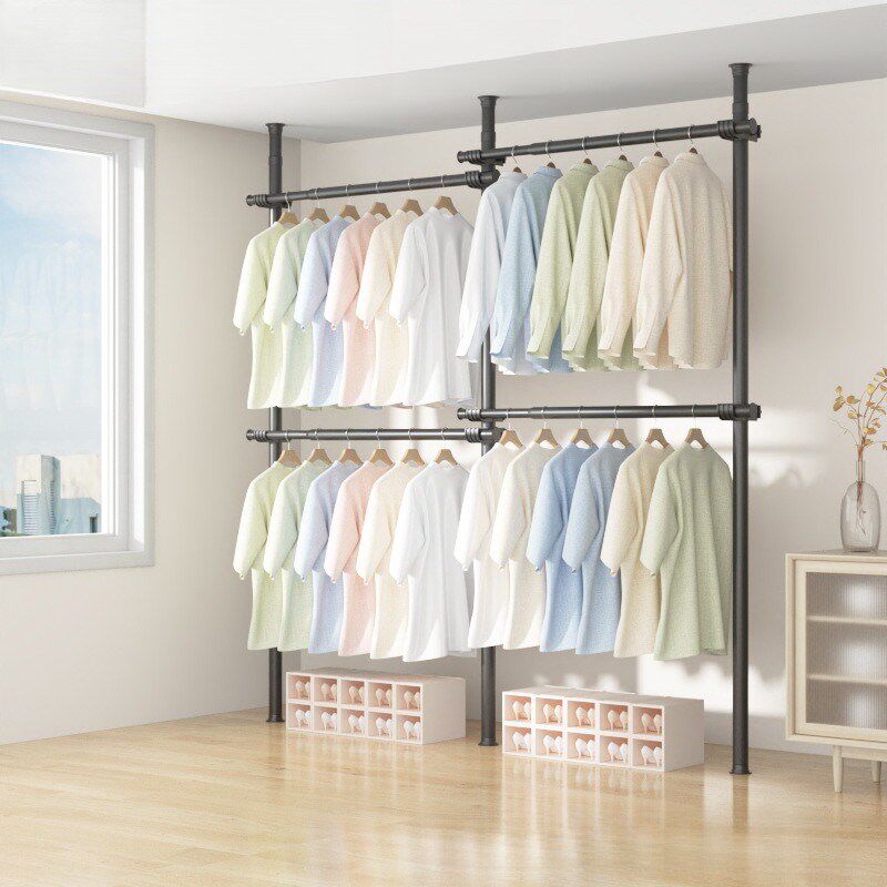 晾衣架阳台家用落地卧室内家用挂衣架伸缩晾衣杆衣帽架凉晒置衣架