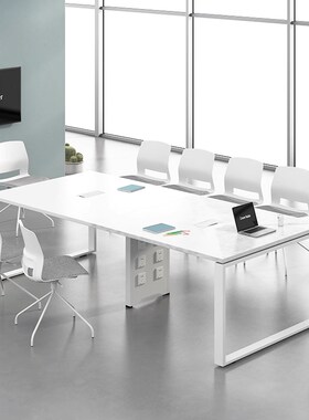 会议室白色会议桌l长条桌长方形培训桌办公桌椅组合接待桌简约现