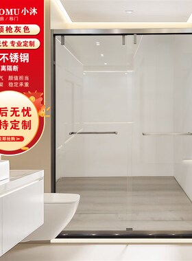枪灰色一字型不锈钢淋浴房极窄双移门卫生间干湿分离浴室玻璃隔断