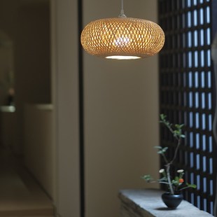 春蚕十竹九造 日式中式竹编灯 卧室客厅吊灯 禅意茶室藤编竹灯