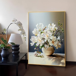 现代简约餐厅晶瓷镶钻装 饰画轻奢大气饭厅过道走廊楼梯画花瓶6080