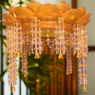 璎珞莲花宝盖鎏金灯笼伞盖挂饰莲花灯宫灯led佛堂灯饰 华盖吊灯笼