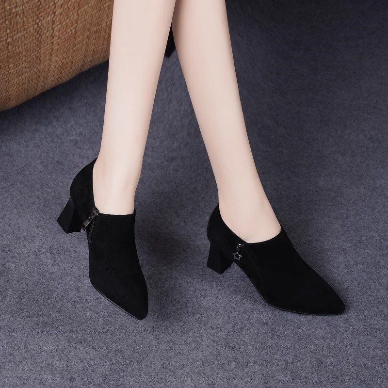 2025新款秋季尖头真皮女皮鞋软皮粗跟水钻高跟鞋春秋中跟深口单鞋,女鞋,深口单鞋,淘宝优惠券,粉丝福利购,淘宝优惠卷