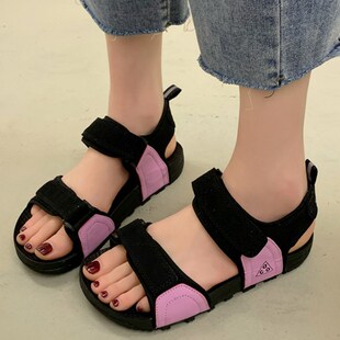 休闲百搭魔术贴平底防滑孕妇脚胖沙滩鞋 情侣大码 男 女外穿夏季 凉鞋