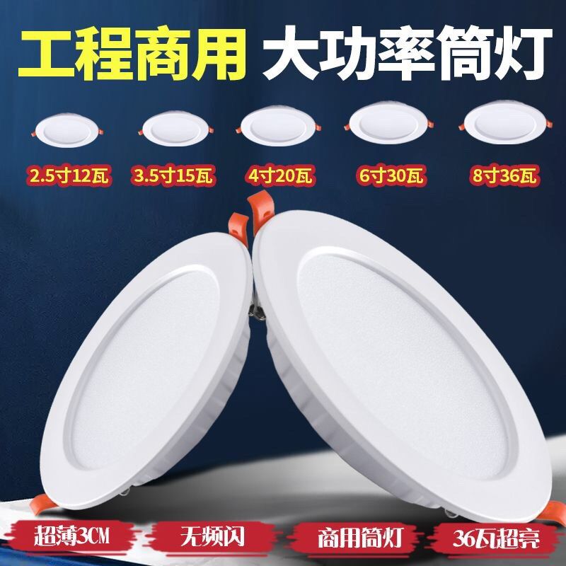 超薄筒灯店铺商用嵌入式家用led桶灯客厅吊顶天花灯4寸6寸8寸洞灯,家装灯饰光源,嵌入式筒灯,淘宝优惠券,粉丝福利购,淘宝优惠卷
