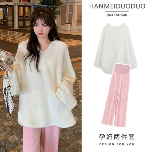 孕妇春装套装时尚款网红春季连帽上衣春秋款新款加厚孕妇毛衣秋冬