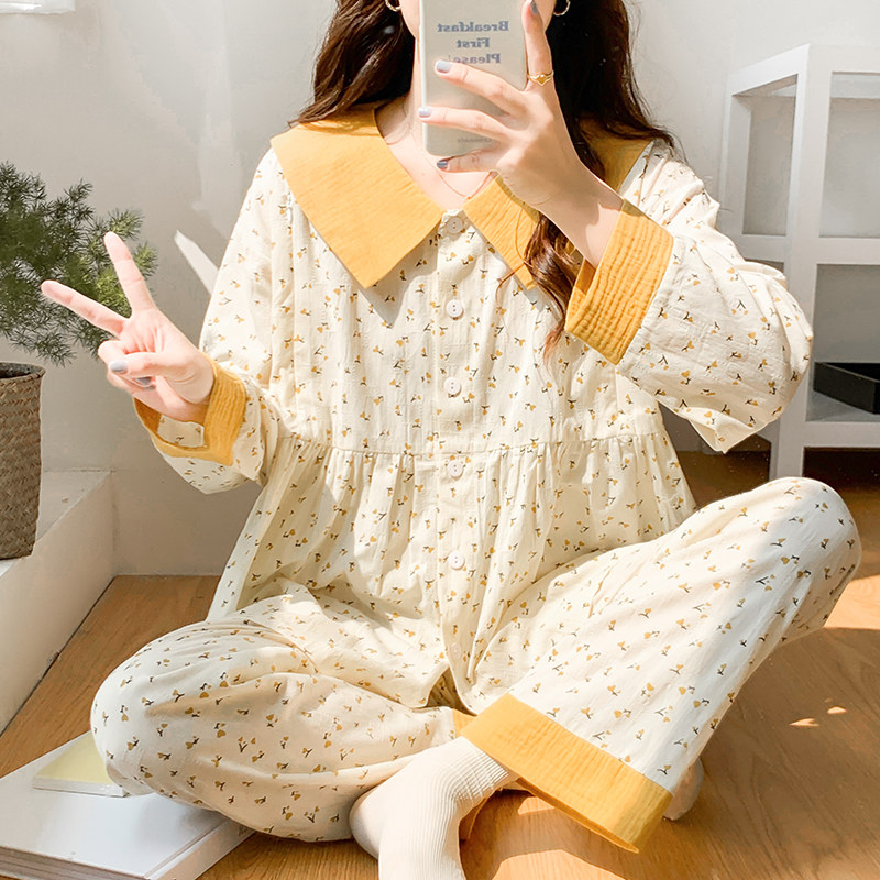 月子服夏季薄款产后纯棉纱布孕妇哺乳睡衣春秋产妇喂奶两件套家居