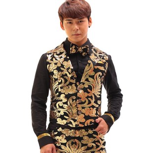 演出服男歌手潮流男装演出服套装 中国风唐装婚礼个性男装礼服