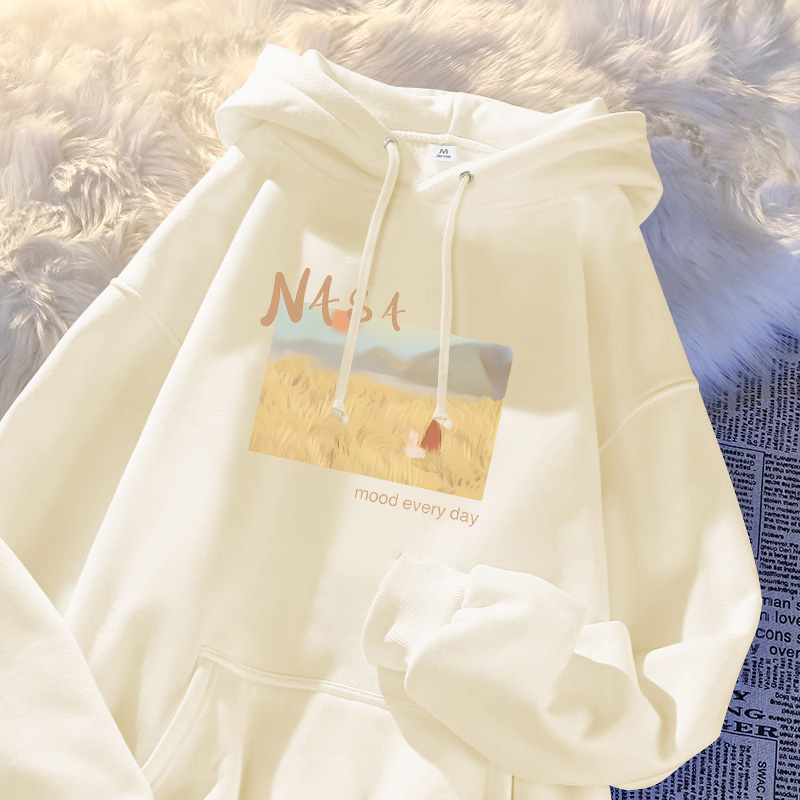 米色卫衣女款2024新款爆款春秋连帽早秋外套小众设计感秋装情侣装