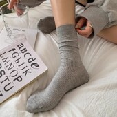 灰色堆堆袜子女夏m季 薄款 纯棉透气芭蕾风中筒夏天配长裙无骨长袜